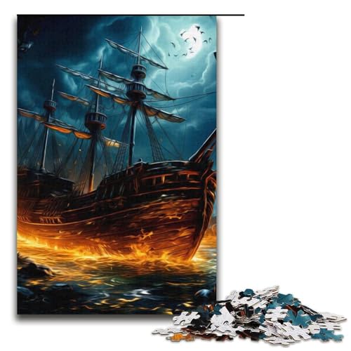 1000-teiliges Puzzle für Erwachsene Segel-Piratenschiff Puzzle für Lernspiele Herausforderung Spielzeug Kunstwerk Geschenk 1000 Teile (38 x 26 cm) von mowenbingpeng