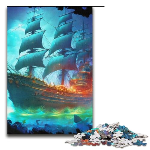 1000-teiliges Puzzle für Erwachsene Segel-Piratenschiff Puzzle für Lernspiele Herausforderung Spielzeug Kunstwerk Geschenk 1000 Teile (38 x 26 cm) von mowenbingpeng