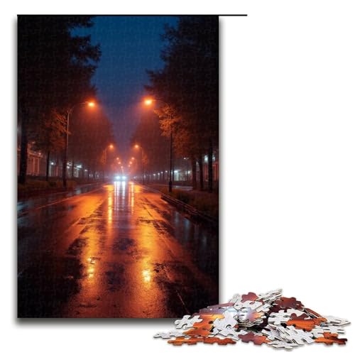 1000-teiliges Puzzle für Erwachsene Straßenbeleuchtung Holzpuzzle Lernspiel für Erwachsene Herausforderungsspielzeug 1000 Teile (75 x 50 cm) von mowenbingpeng