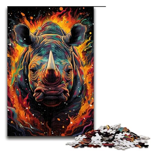 1000-teiliges Puzzle für Erwachsene Tierzeichnung Nashorn Puzzle für Erwachsene Holzpuzzle anspruchsvolles Spiel 1000 Teile (75 x 50 cm) von mowenbingpeng