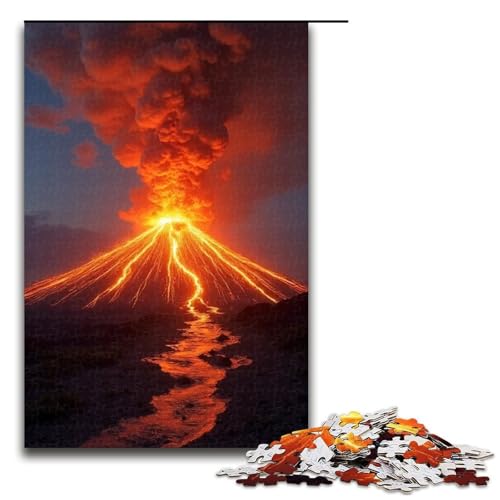 1000-teiliges Puzzle für Erwachsene Vulkanausbruch-Puzzle für Erwachsene Holzpuzzle anspruchsvolles Spiel 1000 Teile (75 x 50 cm) von mowenbingpeng