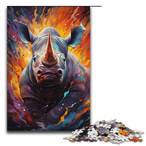 1000-teiliges Puzzle für Erwachsene Zeichnungstier Nashorn Puzzle für Kinder Holzpuzzle Lernspiel für Erwachsene 1000 Teile (38 x 26 cm) von mowenbingpeng
