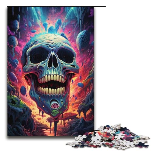 1000-teiliges Puzzle für Erwachsene böser Totenkopf psychedelische Illustration Puzzle für Lernspiele Herausforderung Spielzeug Kunstwerk Geschenk 1000 Teile (38 x 26 cm) von mowenbingpeng