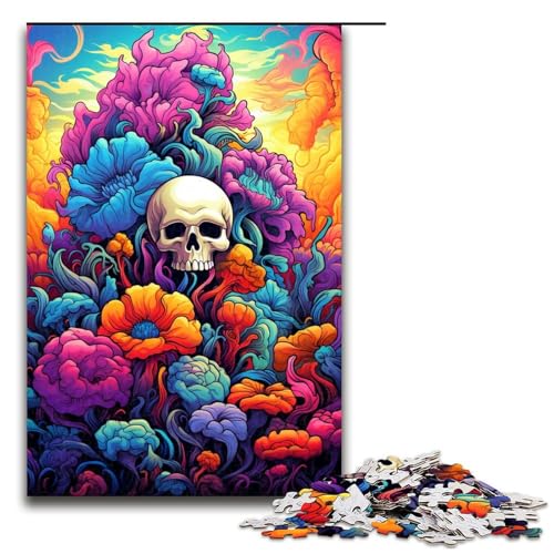 1000-teiliges Puzzle für Erwachsene bunter Psychedelischer Totenkopf Holzpuzzle für Erwachsene Lernspiel Herausforderungsspielzeug 1000 Teile (75 x 50 cm) von mowenbingpeng