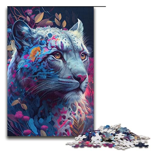 1000-teiliges Puzzle für Erwachsene bunter Schneeleopard Papierpuzzle für Erwachsene und Kinder Stressabbau-Tool 1000 PCS (38 x 26 cm) von mowenbingpeng
