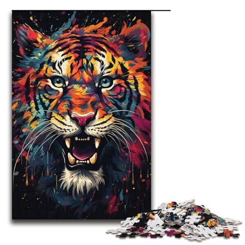 1000-teiliges Puzzle für Erwachsene bunter Tiger Holzpuzzle Lernspiel für Erwachsene Herausforderungsspielzeug 1000 Teile (38 x 26 cm) von mowenbingpeng