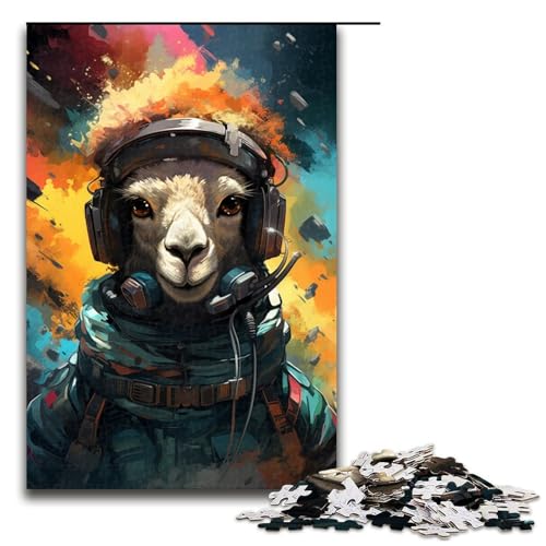 1000-teiliges Puzzle für Erwachsene buntes Alpaka im Weltraum Puzzle für Erwachsene Holzpuzzle anspruchsvolles Spiel 1000 Teile (75 x 50 cm) von mowenbingpeng
