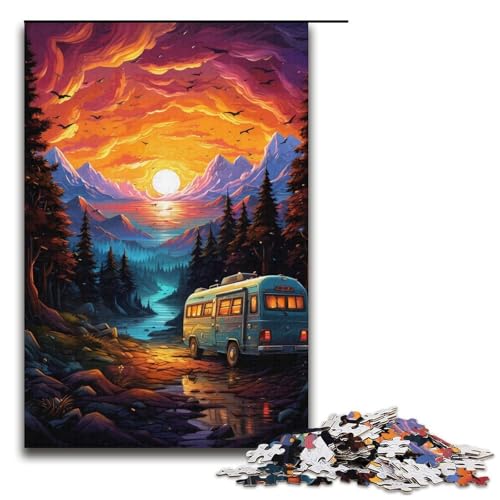1000-teiliges Puzzle für Erwachsene buntes Auto bei Nacht Puzzle für Erwachsene Holzpuzzle anspruchsvolles Spiel 1000 Teile (38 x 26 cm) von mowenbingpeng