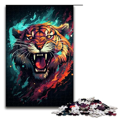 1000-teiliges Puzzle für Erwachsene buntes Tiger-Puzzle für Lernspiele Herausforderung Spielzeug Kunstwerk Geschenk 1000 Teile (75 x 50 cm) von mowenbingpeng