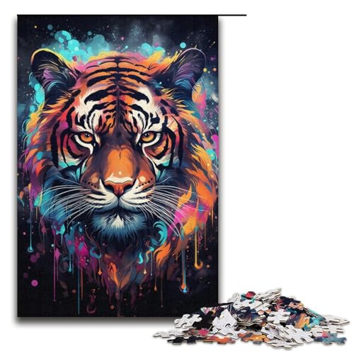 1000-teiliges Puzzle für Erwachsene buntes Tiger-Spiel ganze Familie 1000 Teile (38 x 26 cm) von mowenbingpeng
