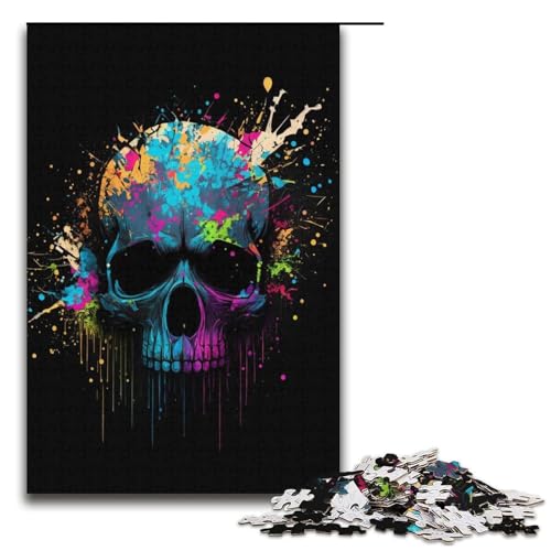 1000-teiliges Puzzle für Erwachsene buntes Totenkopf-Papierpuzzle Lernspiel für Erwachsene Herausforderungsspielzeug 1000 Teile (38 x 26 cm) von mowenbingpeng