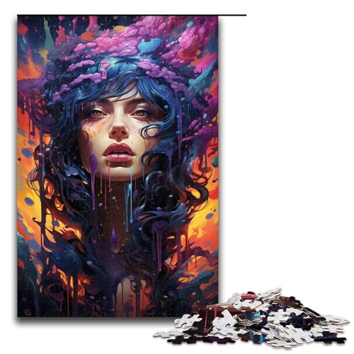 1000-teiliges Puzzle für Erwachsene buntes psychedelisches Frauen-Puzzle für Kinder Holzpuzzle Lernspiel für Erwachsene 1000 Teile (75 x 50 cm) von mowenbingpeng