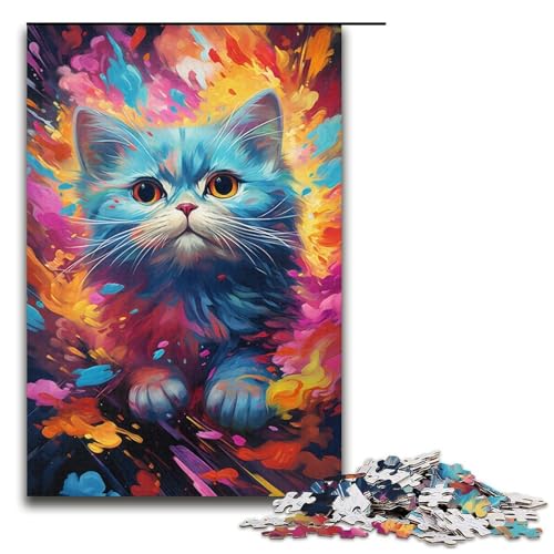 1000-teiliges Puzzle für Erwachsene buntes psychedelisches Kurzhaarkatzen-Malpuzzle für Erwachsene Holzpuzzle anspruchsvolles Spiel 1000 Teile (38 x 26 cm) von mowenbingpeng