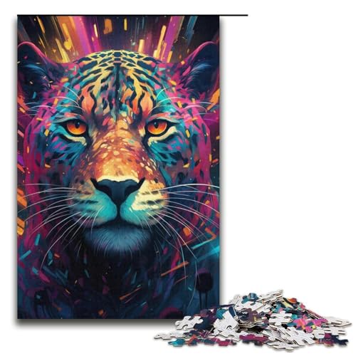 1000-teiliges Puzzle für Erwachsene buntes psychedelisches Leoparden-Puzzle für Kinder Holzpuzzle Lernspiel für Erwachsene 1000 Teile (38 x 26 cm) von mowenbingpeng
