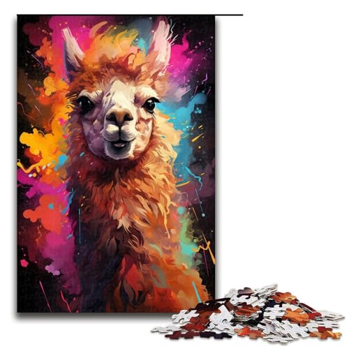 1000-teiliges Puzzle für Erwachsene buntes psychedelisches Tier-Alpaka-Puzzle für Kinder Holzpuzzle Lernspiel für Erwachsene 1000 Teile (75 x 50 cm) von mowenbingpeng