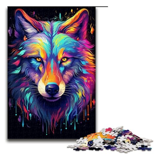 1000-teiliges Puzzle für Erwachsene buntes psychedelisches Wolf-Puzzle für Erwachsene Holzpuzzle anspruchsvolles Spiel 1000 Teile (75 x 50 cm) von mowenbingpeng