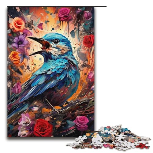 1000-teiliges Puzzle für Erwachsene exotischer bunter Blauvogel und Blumen Puzzle für Lernspiele Herausforderung Spielzeug Kunstwerk Geschenk 1000 Teile (38 x 26 cm) von mowenbingpeng