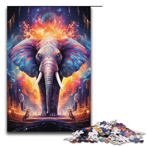 1000-teiliges Puzzle für Erwachsene farbenfrohe Psychedelia der Sternenelefanten Puzzle für Kinder Holzpuzzle Lernspiel für Erwachsene 1000 Teile (38 x 26 cm) von mowenbingpeng