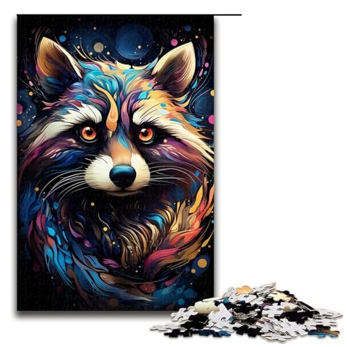 1000-teiliges Puzzle für Erwachsene farbenfrohe Psychedelia des Sternenhimmels Waschbär-Puzzlespiel perfekte Dekoration für Teenager ab 14 Jahren 1000 Teile (75 x 50 cm) von mowenbingpeng