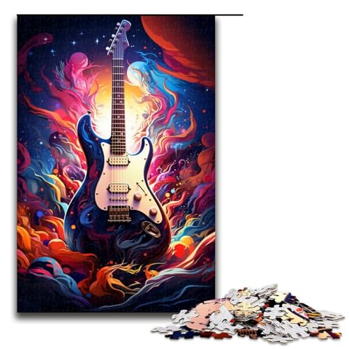 1000-teiliges Puzzle für Erwachsene farbenfrohe psychedelische E-Gitarre Holzpuzzle Lernspiel für Erwachsene Herausforderungsspielzeug 1000 Teile (75 x 50 cm) von mowenbingpeng
