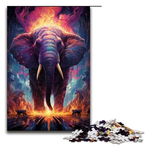 1000-teiliges Puzzle für Erwachsene farbenfrohe psychedelische Elefanten-Puzzles Geburtstagsgeschenke für Teenager ab 14 Jahren 1000 Teile (75 x 50 cm) von mowenbingpeng