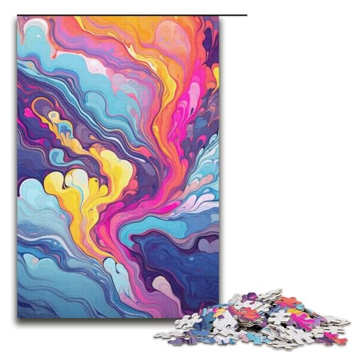 1000-teiliges Puzzle für Erwachsene farbenfrohe psychedelische Kunst Holzpuzzle für Erwachsene Lernspiel Herausforderungsspielzeug 1000 Teile (38 x 26 cm) von mowenbingpeng