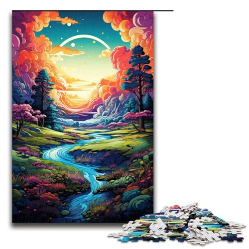 1000-teiliges Puzzle für Erwachsene farbenfrohe psychedelische Landschaft Holzpuzzle Lernspiel für Erwachsene Herausforderungsspielzeug 1000 Teile (75 x 50 cm) von mowenbingpeng
