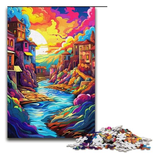 1000-teiliges Puzzle für Erwachsene farbenfrohe psychedelische Landschaft Puzzle für Lernspiele Herausforderung Spielzeug Kunstwerk Geschenk 1000 Teile (38 x 26 cm) von mowenbingpeng