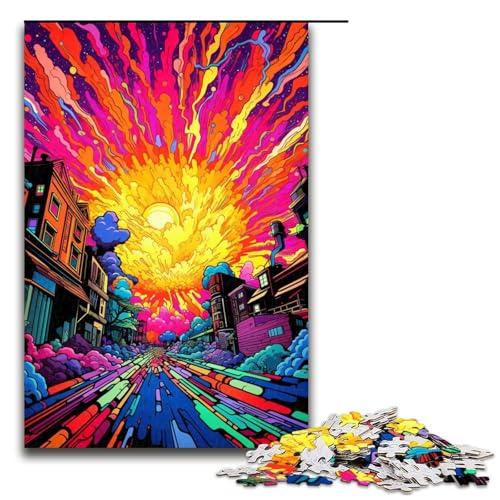1000-teiliges Puzzle für Erwachsene farbenfrohe psychedelische Landschaftskunst Puzzle für Erwachsene Holzpuzzle anspruchsvolles Spiel 1000 Teile (75 x 50 cm) von mowenbingpeng