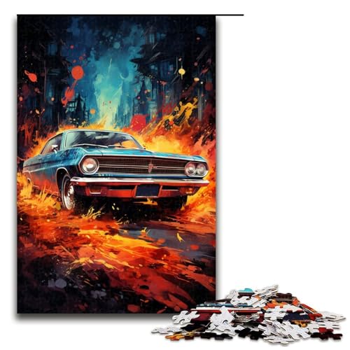 1000-teiliges Puzzle für Erwachsene farbenfrohe psychedelische Neonautos Puzzle für Erwachsene Holzpuzzle anspruchsvolles Spiel 1000 Teile (75 x 50 cm) von mowenbingpeng