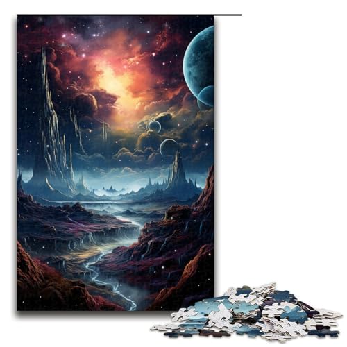 1000-teiliges Puzzle für Erwachsene farbenfrohe psychedelische Planetenlandschaft Puzzle für Erwachsene Holzpuzzle anspruchsvolles Spiel 1000 Teile (75 x 50 cm) von mowenbingpeng
