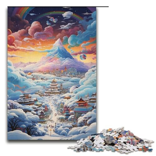 1000-teiliges Puzzle für Erwachsene farbenfrohe psychedelische Schneelandschaft Puzzle für Erwachsene Holzpuzzle anspruchsvolles Spiel 1000 Teile (38 x 26 cm) von mowenbingpeng