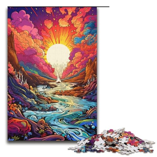 1000-teiliges Puzzle für Erwachsene farbenfroher Sonnenuntergangsfluss Puzzle für Erwachsene Holzpuzzle anspruchsvolles Spiel 1000 Teile (38 x 26 cm) von mowenbingpeng