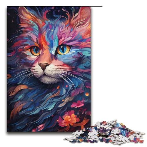 1000-teiliges Puzzle für Erwachsene farbenfrohes Katzen-Puzzle für Lernspiele Herausforderung Spielzeug Kunstwerk Geschenk 1000 Teile (38 x 26 cm) von mowenbingpeng