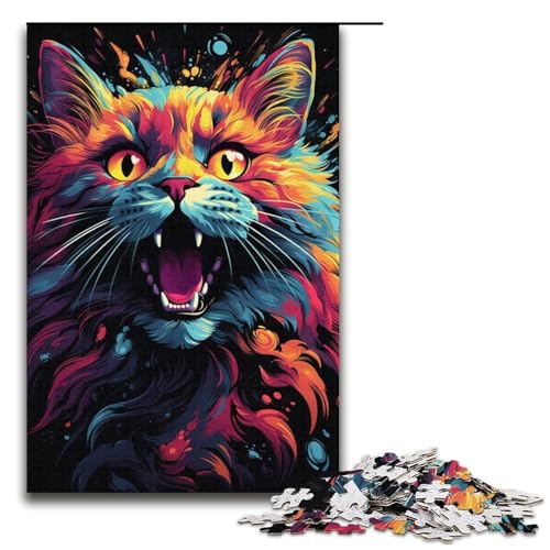 1000-teiliges Puzzle für Erwachsene farbenfrohes bizarres psychedelisches Katzenpuzzle praktisches Spiel 1000 Teile (38 x 26 cm) von mowenbingpeng