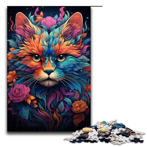 1000-teiliges Puzzle für Erwachsene farbenfrohes künstlerisches Katzen-Puzzlespiel perfekte Dekoration für Teenager ab 14 Jahren 1000 Teile (75 x 50 cm) von mowenbingpeng