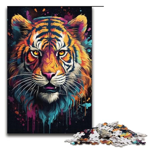 1000-teiliges Puzzle für Erwachsene farbenfrohes künstlerisches Tiger-Holzpuzzle Lernspiel für Erwachsene Herausforderungsspielzeug 1000 Teile (38 x 26 cm) von mowenbingpeng