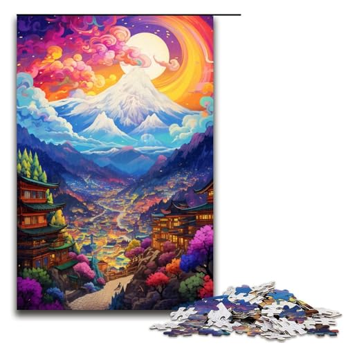 1000-teiliges Puzzle für Erwachsene farbenfrohes psychedelisches Bergdorf-Spiel ganze Familie 1000 Teile (75 x 50 cm) von mowenbingpeng
