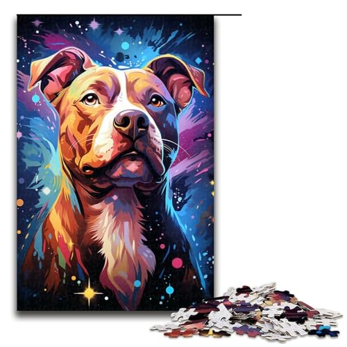 1000-teiliges Puzzle für Erwachsene farbenfrohes psychedelisches Bild eines schönen Pitbull-Hundes Lernspiel Herausforderung Spielzeug Kunstwerk Geschenk 1000 Teile (75 x 50 cm) von mowenbingpeng