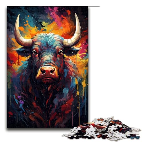 1000-teiliges Puzzle für Erwachsene farbenfrohes psychedelisches Büffel-Tuschemalerei-Puzzle praktisches Spiel 1000 Teile (75 x 50 cm) von mowenbingpeng