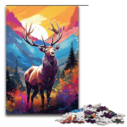 1000-teiliges Puzzle für Erwachsene farbenfrohes psychedelisches Elch-Puzzle für Erwachsene Holzpuzzle anspruchsvolles Spiel 1000 Teile (75 x 50 cm) von mowenbingpeng