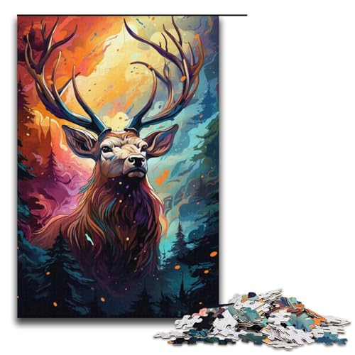 1000-teiliges Puzzle für Erwachsene farbenfrohes psychedelisches Elch-Puzzle für Lernspiele Herausforderung Spielzeug Kunstwerk Geschenk 1000 Teile (38 x 26 cm) von mowenbingpeng