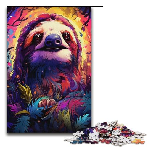 1000-teiliges Puzzle für Erwachsene farbenfrohes psychedelisches Faultier-Spiel ganze Familie 1000 Teile (38 x 26 cm) von mowenbingpeng
