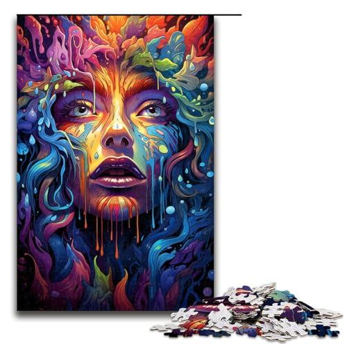 1000-teiliges Puzzle für Erwachsene farbenfrohes psychedelisches Frauen-Puzzle für Lernspiele Herausforderung Spielzeug Kunstwerk Geschenk 1000 Teile (75 x 50 cm) von mowenbingpeng