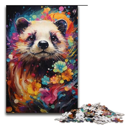 1000-teiliges Puzzle für Erwachsene farbenfrohes psychedelisches Frettchen-Gemälde Lernspiel Herausforderung Spielzeug Kunstwerk Geschenk 1000 Teile (38 x 26 cm) von mowenbingpeng