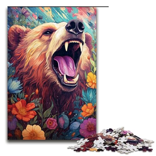 1000-teiliges Puzzle für Erwachsene farbenfrohes psychedelisches Gartenbären-Spiel ganze Familie 1000 Teile (75 x 50 cm) von mowenbingpeng