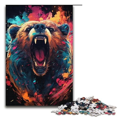 1000-teiliges Puzzle für Erwachsene farbenfrohes psychedelisches Gemälde Bären-Puzzle für Kinder Holzpuzzle Lernspiel für Erwachsene 1000 Teile (38 x 26 cm) von mowenbingpeng