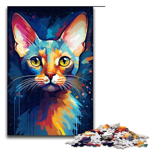 1000-teiliges Puzzle für Erwachsene farbenfrohes psychedelisches Gemälde Einer Burma-Katze Puzzle für Lernspiele Herausforderung Spielzeug Kunstwerk Geschenk 1000 Teile (75 x 50 cm) von mowenbingpeng