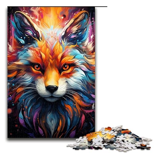 1000-teiliges Puzzle für Erwachsene farbenfrohes psychedelisches Gemälde eines Fuchses Tierpuzzle praktisches Spiel 1000 Teile (75 x 50 cm) von mowenbingpeng