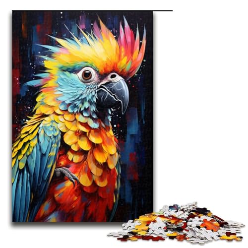 1000-teiliges Puzzle für Erwachsene farbenfrohes psychedelisches Gemälde eines Nymphensittichs Puzzle für Erwachsene Holzpuzzle anspruchsvolles Spiel 1000 Teile (75 x 50 cm) von mowenbingpeng